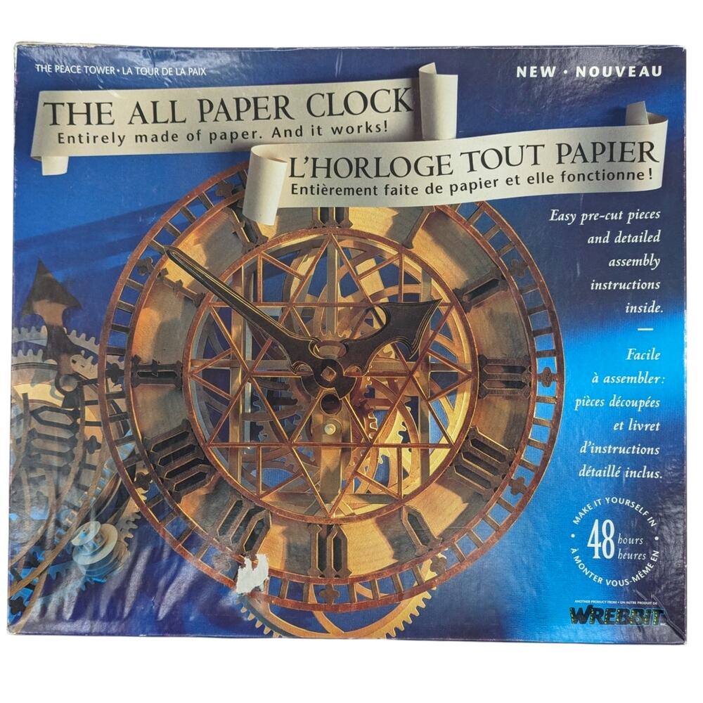 Vintage 1993 WREBBIT The Peace Tower Working PAPER CLOCK Model Open Box Complete